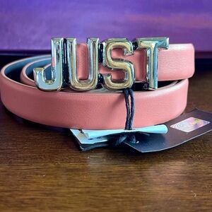 JUST CAVALLI Dusty Rose Leather Silver Buckle Belt Size 80